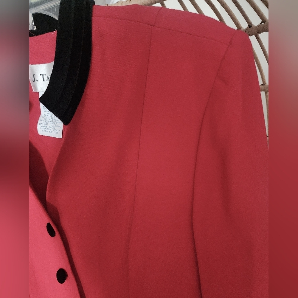 J. Taylor Red Sheath Dress W Black Velvet Collar & Buttons Long Sleeve Sz 16 NWT - Picture 4 of 11